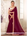 Maroon Embroidered Work Faux Georgette Classic Saree