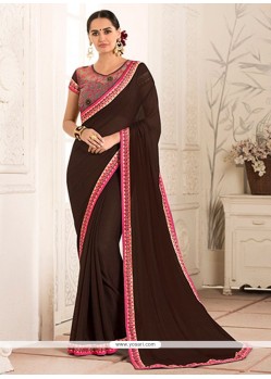 Faux Georgette Brown Classic Saree