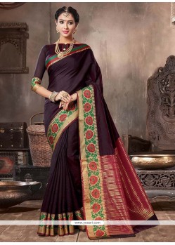 Handloom Cotton Wine Traditional Saree