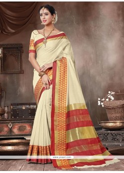 Handloom Cotton Cream Traditional Saree