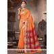 Weaving Work Orange Handloom Cotton Traditional Saree