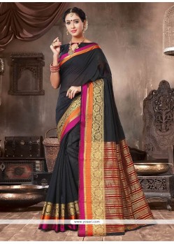 Black Weaving Work Handloom Cotton Traditional Saree