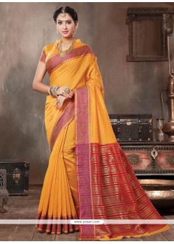 Handloom Cotton Mustard Traditional Saree