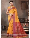 Handloom Cotton Mustard Traditional Saree