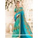 Resham Faux Georgette Designer Half N Half Saree In Sea Green And Turquoise