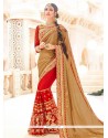 Beige And Red Half N Half Saree