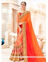 Faux Chiffon Orange And Peach Designer Half N Half Saree