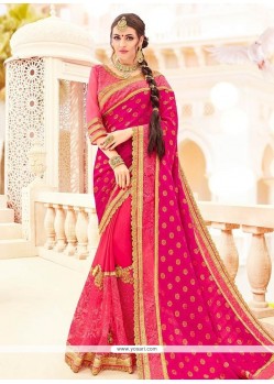 Hot Pink Lace Work Designer Half N Half Saree