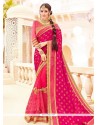 Hot Pink Lace Work Designer Half N Half Saree