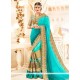 Aqua Blue Patch Border Work Art Silk Shaded Saree