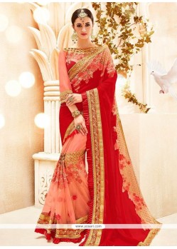 Patch Border Work Faux Chiffon Designer Half N Half Saree