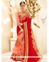 Patch Border Work Faux Chiffon Designer Half N Half Saree