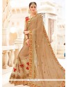 Faux Chiffon Beige Embroidered Work Classic Designer Saree