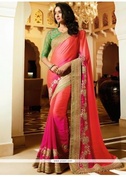 Fancy Fabric Hot Pink And Orange Shaded Saree