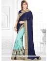 Fancy Fabric Blue And Navy Blue Half N Half Designer Saree