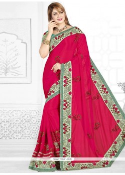 Faux Chiffon Rani Patch Border Work Saree