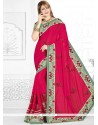 Faux Chiffon Rani Patch Border Work Saree