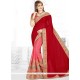 Faux Chiffon Pink And Red Patch Border Work Half N Half Saree