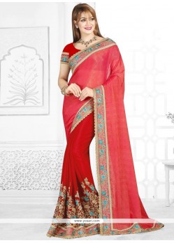 Embroidered Work Faux Chiffon Designer Half N Half Saree