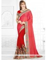 Embroidered Work Faux Chiffon Designer Half N Half Saree