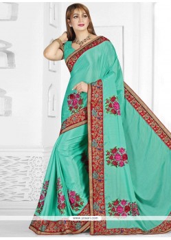 Embroidered Faux Chiffon Classic Designer Saree In Blue