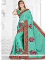 Embroidered Faux Chiffon Classic Designer Saree In Blue