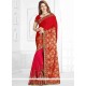 Hot Pink And Red Designer Half N Half Saree