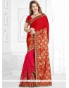 Hot Pink And Red Designer Half N Half Saree