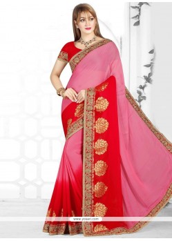 Pink And Red Shaded Saree