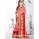 Peach And Red Patch Border Work Classic Designer Saree