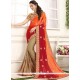 Beige, Orange And Red Designer Half N Half Saree