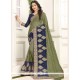 Embroidered Work Green And Navy Blue Designer Saree