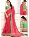 Hot Pink Faux Chiffon Designer Saree