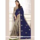 Crepe Silk Grey And Navy Blue Embroidered Work Designer Half N Half Saree