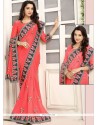 Peach Patch Border Work Crepe Silk Classic Designer Saree