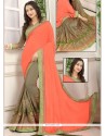 Brown And Orange Patch Border Work Half N Half Saree