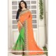 Crepe Silk Green And Orange Designer Half N Half Saree