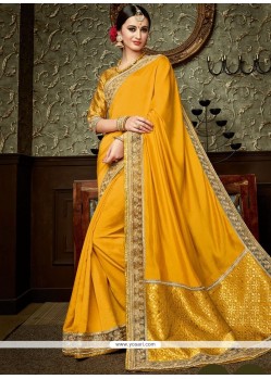 Art Silk Yellow Embroidered Work Traditional Saree