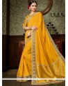 Art Silk Yellow Embroidered Work Traditional Saree