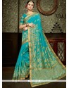 Blue Embroidered Work Art Silk Traditional Designer Saree