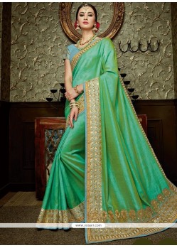 Art Silk Green Patch Border Work Designer Traditional Saree