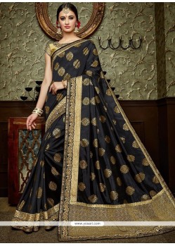 Black Embroidered Work Art Silk Designer Traditional Saree