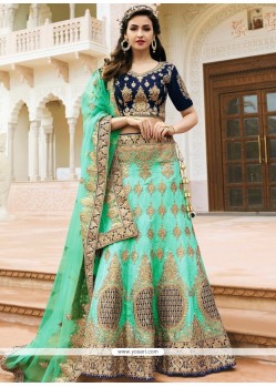 Art Dupion Silk Sea Green Resham Work Lehenga Choli