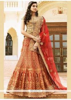 Zari Art Dupion Silk Lehenga Choli In Red