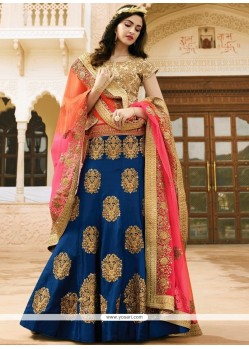 Blue Resham Work Art Dupion Silk Lehenga Choli