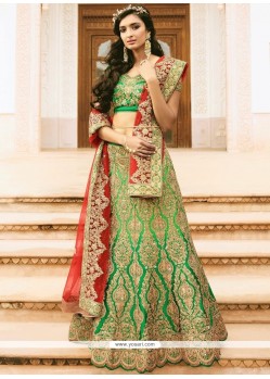 Green Art Dupion Silk Lehenga Choli