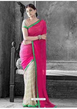 Pink And Cream Georgette Saree
