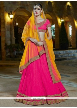 Net Hot Pink Resham Work Lehenga Choli