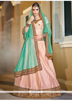 Fancy Fabric Pink Patch Border Work Lehenga Choli