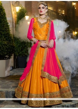 Banarasi Silk Hot Pink And Mustard Lehenga Choli